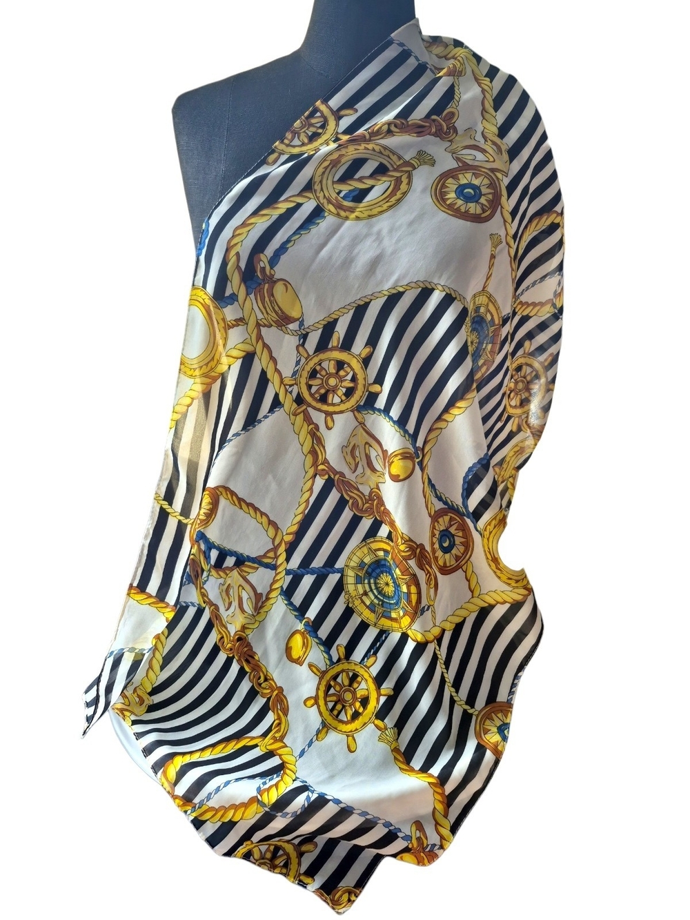 ⛵️⚓️🌊Nautical Print Women's Scarf - Stripes White, Black & Gold NWT